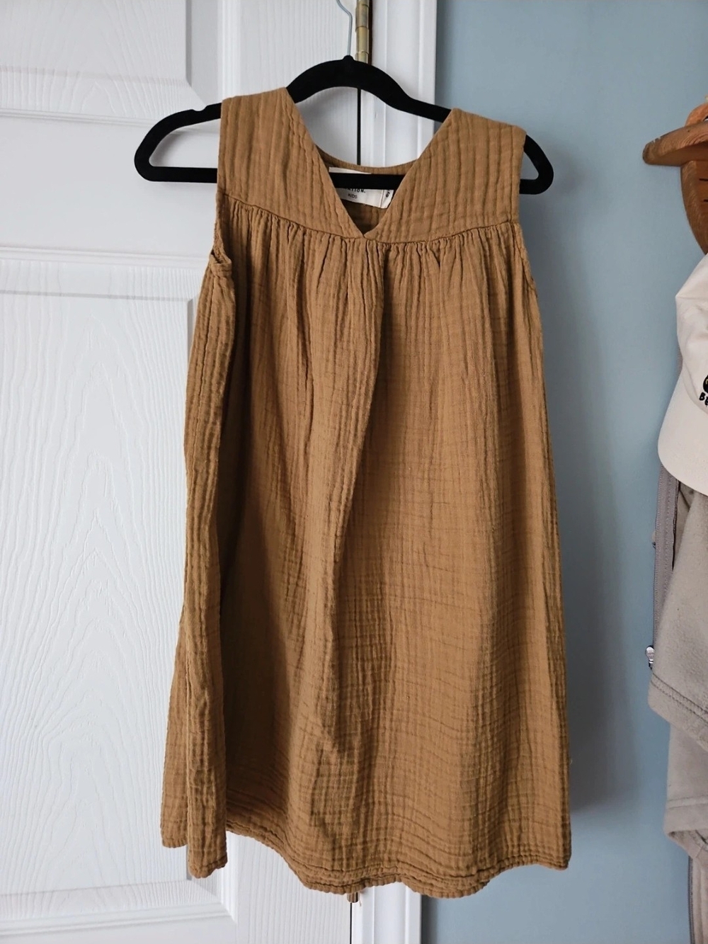 Girls' Sleeveless Textured Cotton Dress - Mustard